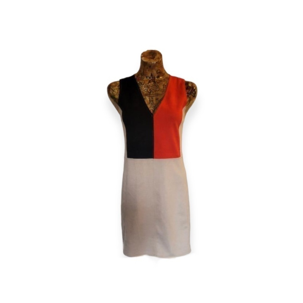 Zara Dress sleeveless beige red black Small